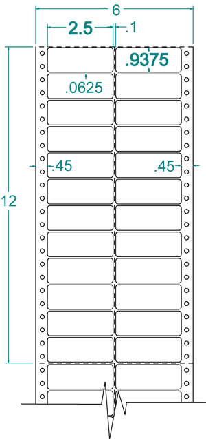 2 1/2" X 15/16" EDP PINFEED LABELS 2 ACROSS $2.72/1000