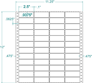 2 1/2" X 15/16" EDP PINFEED LABELS 4 ACROSS $2.81/1000