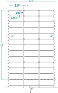 2 1/2" X 15/16" EDP PINFEED LABELS 3 ACROSS $2.47/1000