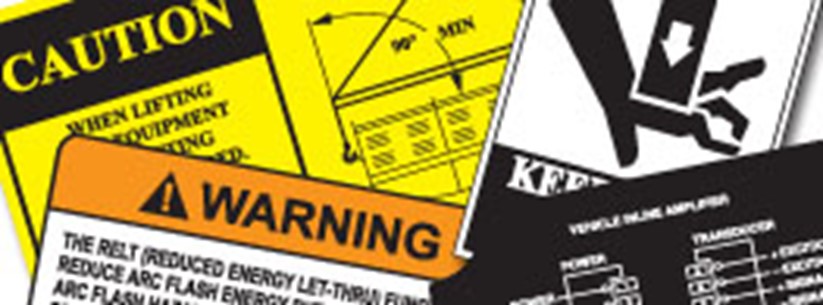 banner with examples of industrial warning labels