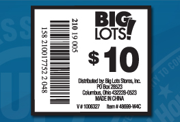 UPC label example from Big Lots stores for product placement